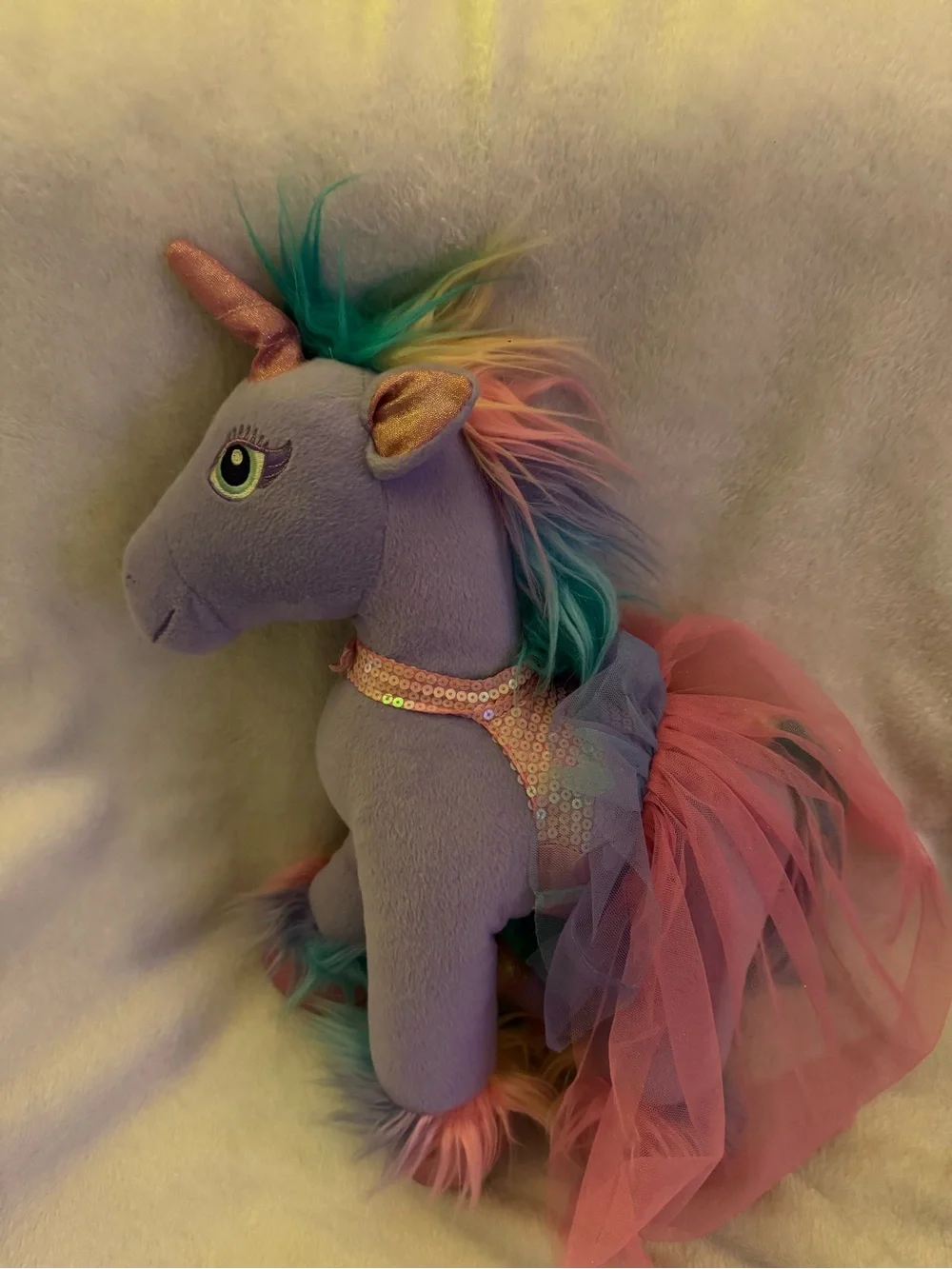 Build-A-Bear Purple Plush Unicorn with Pink Tutu and Rainbow Mane